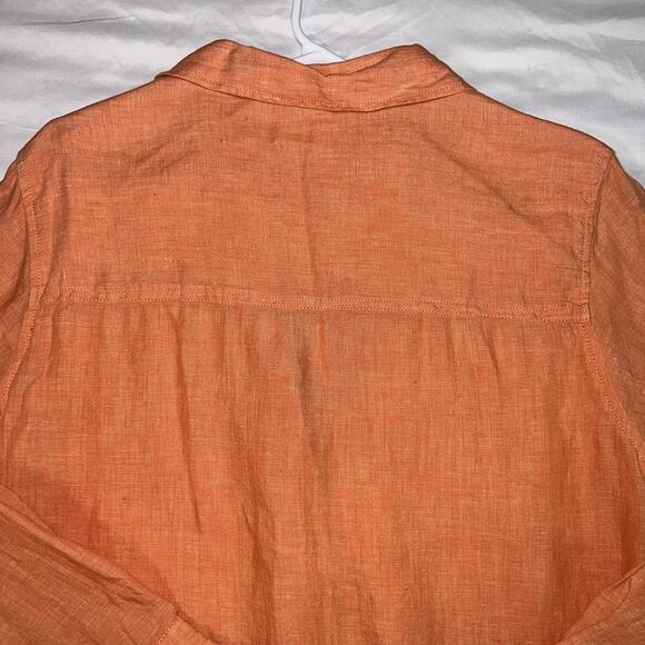 Sigrid Olsen Shirt Womens Plus Size 1X Coral Orange Linen Roll-Tab Sleeve Button - Picture 13 of 15
